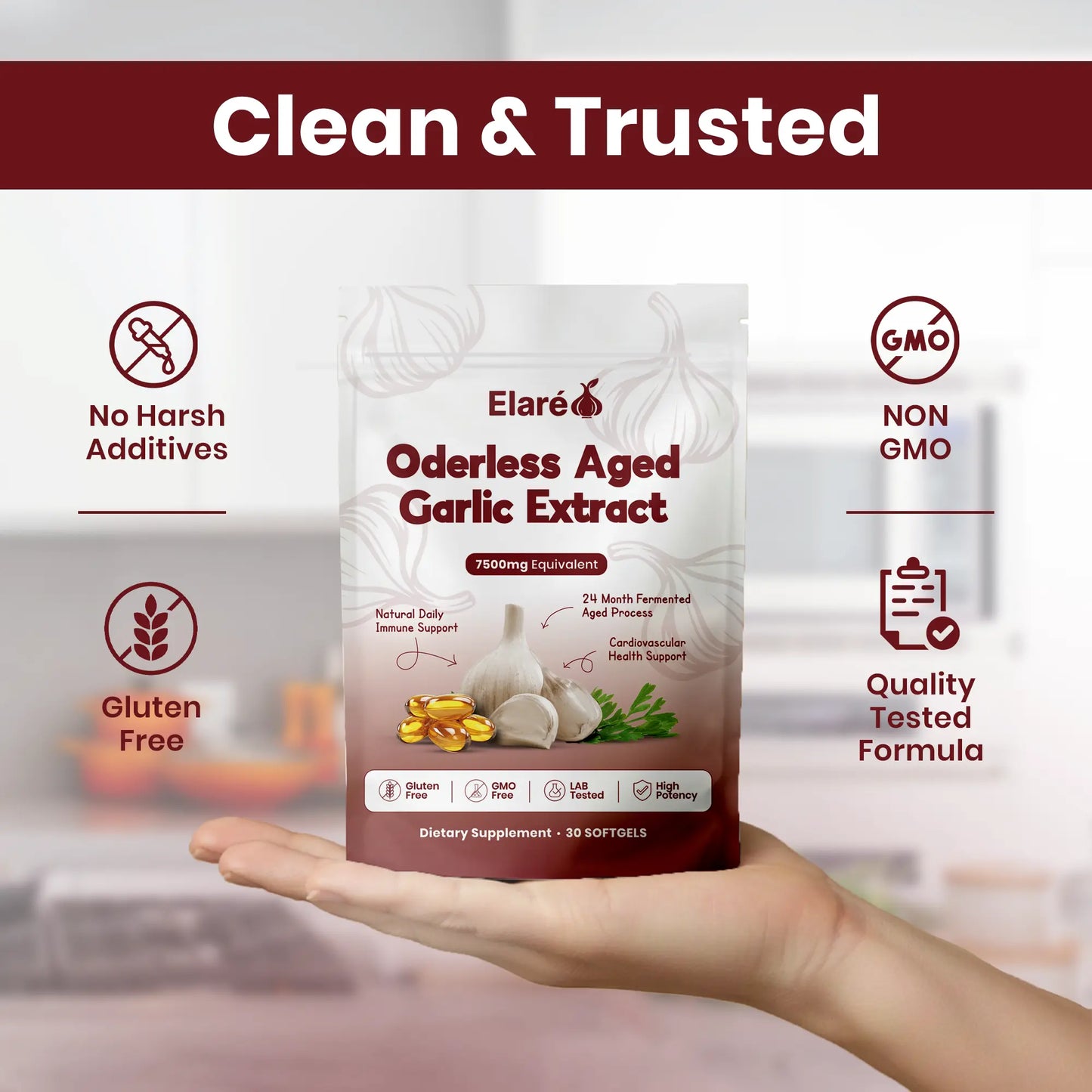 Aged Garlic Extract - 7500mg Odorless Softgels Elare