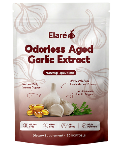 Elaré aged garlic extract product pouch