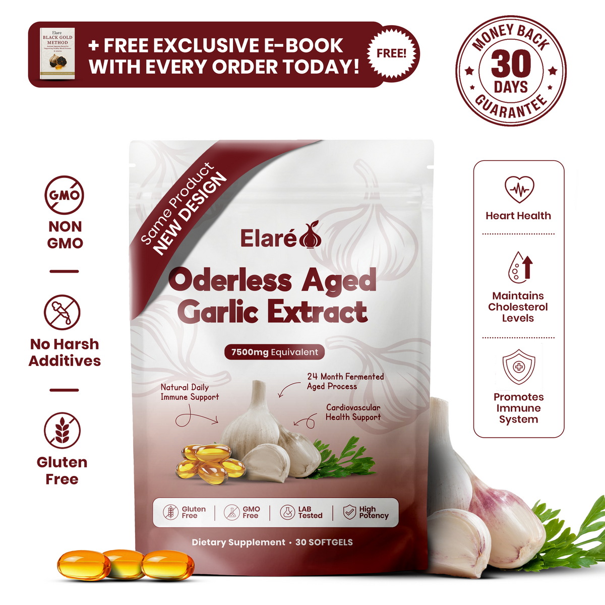 Garlic Extact Aged Garlic Extract - 7500mg Odorless - Elare